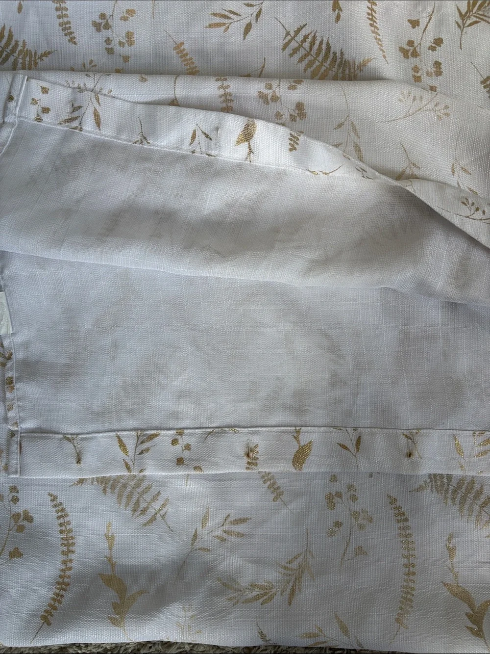 Neutral Botanical Print Curtain Panel - Cream with Gold Leaf Pattern